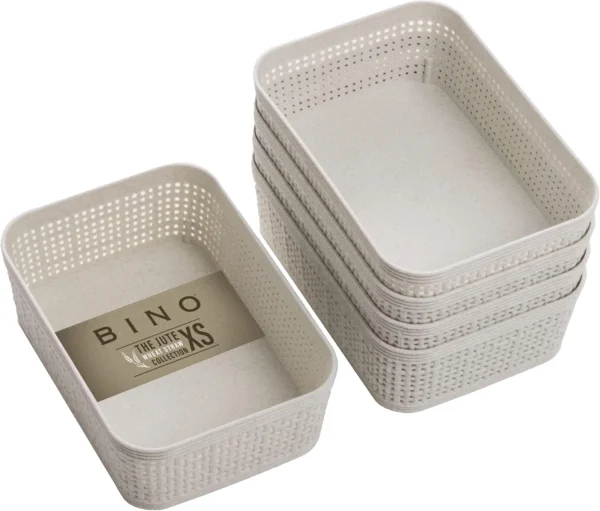 Woven Plastic Storage Basket, Small, Natural, 5-Pack