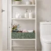 Small Round Woven Paper Rope Toilet Tank Storage Basket with Handle, Green