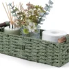 Small Round Woven Paper Rope Toilet Tank Storage Basket with Handle, Green