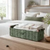 Small Round Woven Paper Rope Toilet Tank Storage Basket with Handle, Green