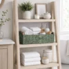 Small Round Woven Paper Rope Toilet Tank Storage Basket with Handle, Green