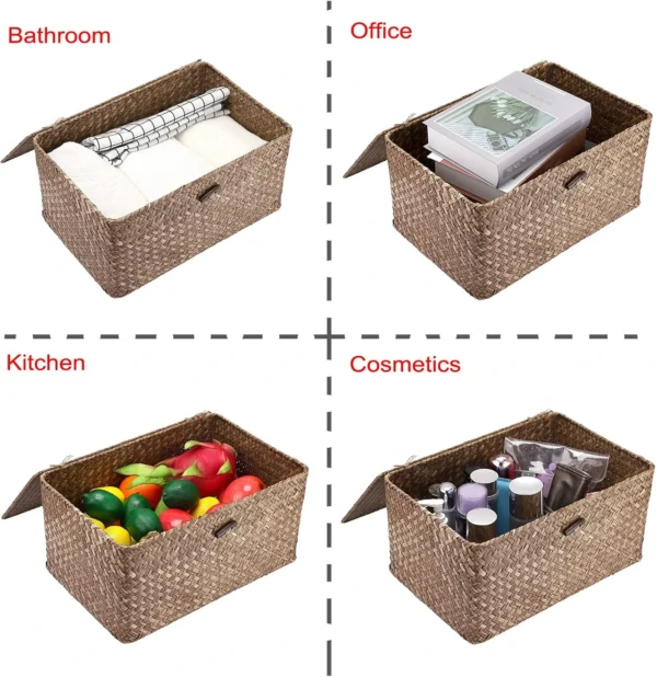81VSnus0WKL._AC_SL1500 Large Handwoven Wicker Storage Basket Box with Lid, Coffee