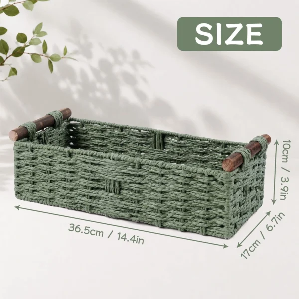 Small Round Woven Paper Rope Toilet Tank Storage Basket with Handle, Green