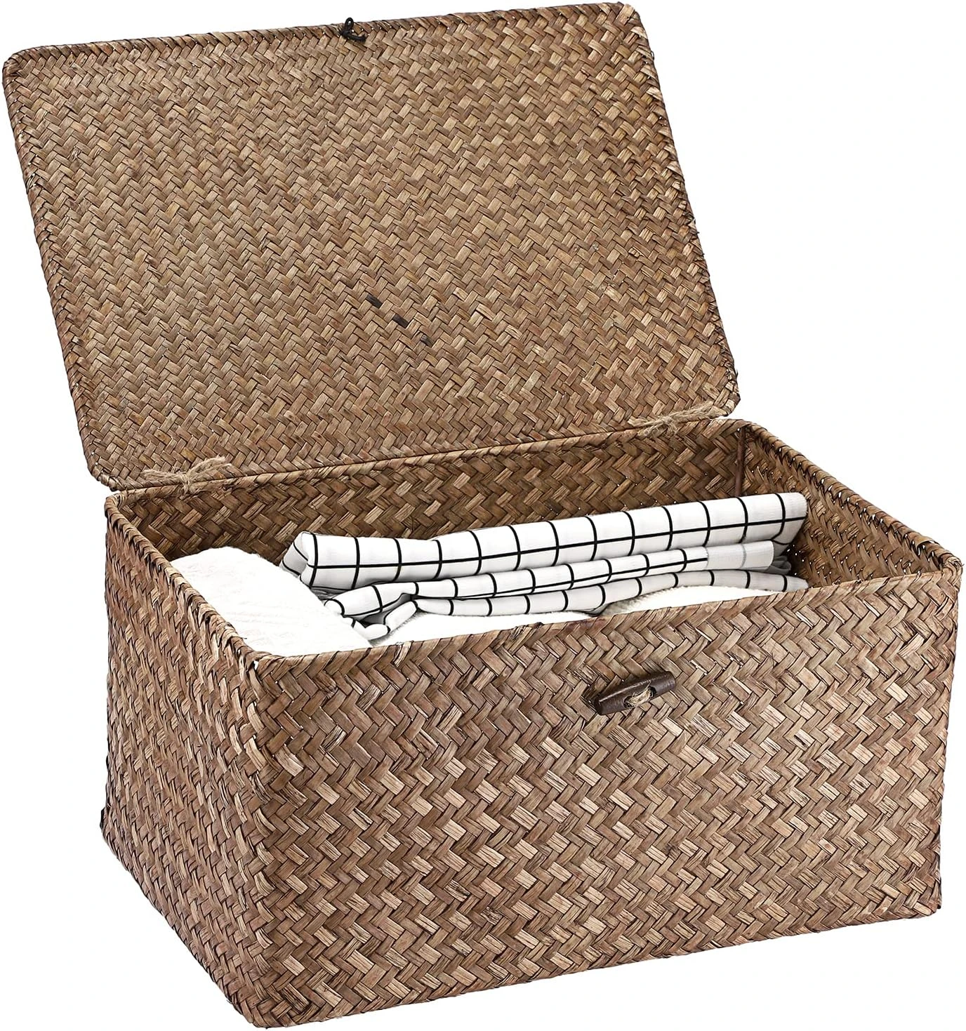 Large Handwoven Wicker Storage Basket Box with Lid