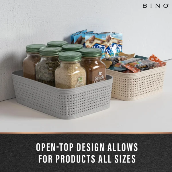 Woven Plastic Storage Basket, Small, Natural, 5-Pack
